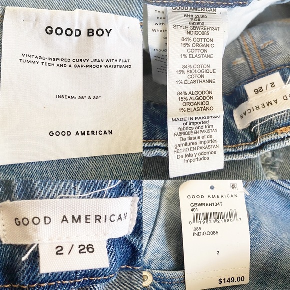 Good American Good Boy Curvy Distressed Knee Jean Size 2 / 26 New - Picture 9 of 9